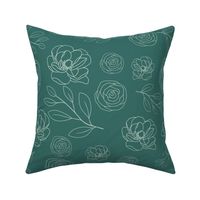 line art floral teal