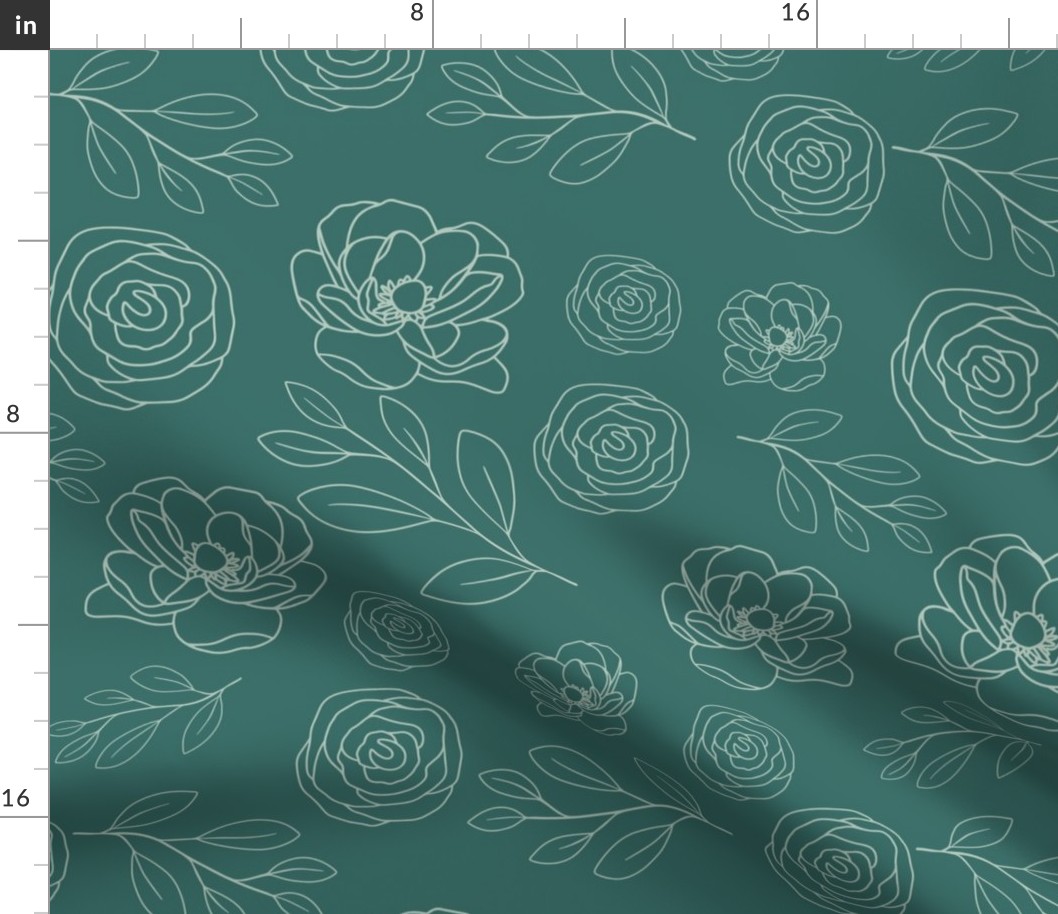 line art floral teal