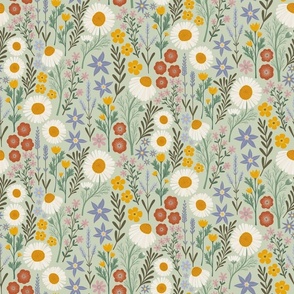 British Spring Meadow on pale green (medium scale)