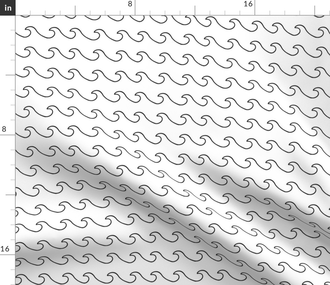 Ocean waves - surf wave fabric - nautical fabric -Black and white 