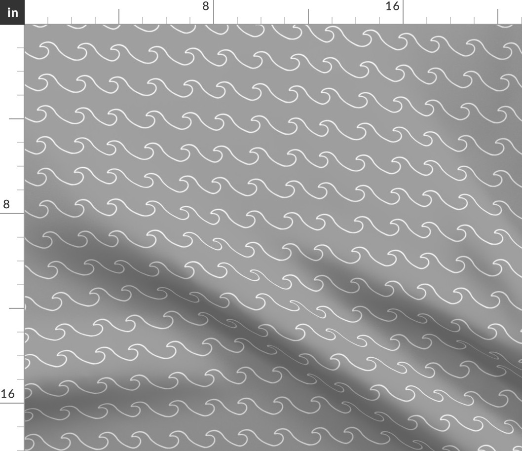 Ocean waves - surf wave fabric - nautical fabric -Grey