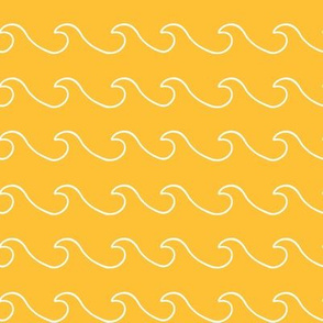 Ocean waves - surf wave fabric - nautical fabric -Golden yellow