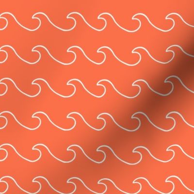 Ocean waves - surf wave fabric - nautical fabric -Orange