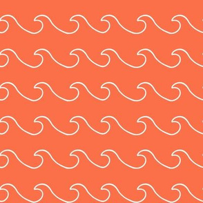 Ocean waves - surf wave fabric - nautical fabric -Orange