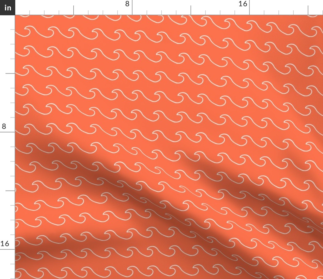 Ocean waves - surf wave fabric - nautical fabric -Orange