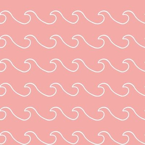 Ocean waves - surf wave fabric - nautical fabric -Peachy coral