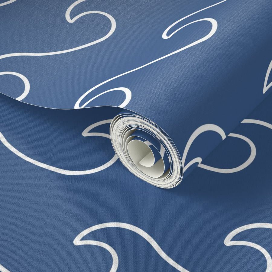 Ocean waves - surf wave fabric - nautical fabric -Dark blue