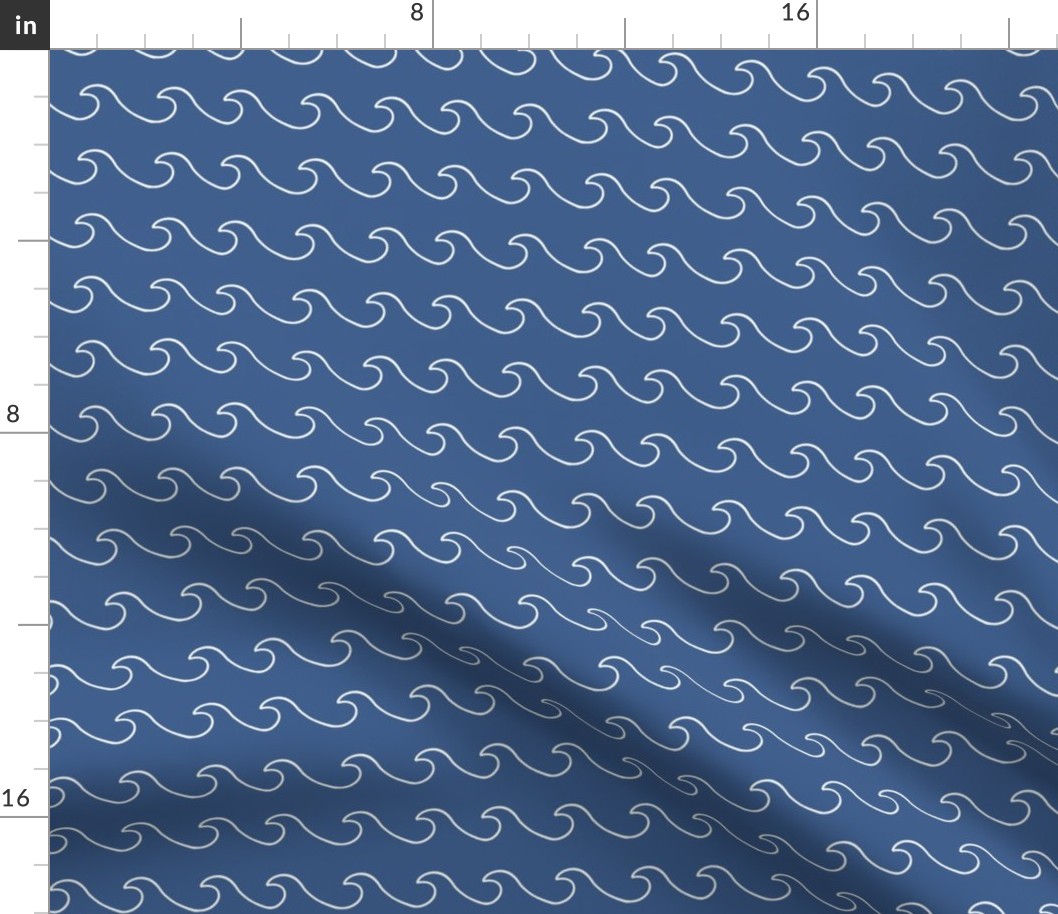 Ocean waves - surf wave fabric - nautical fabric -Dark blue