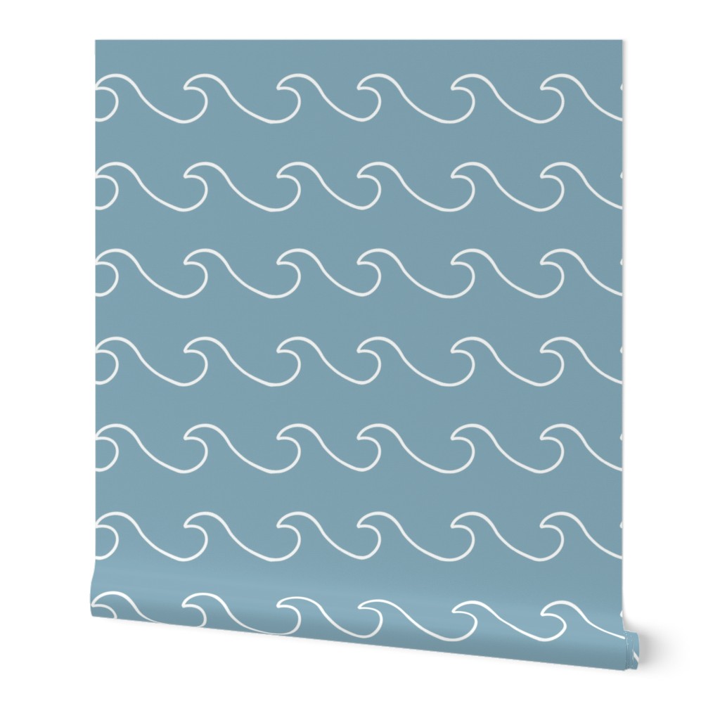 Ocean waves - surf wave fabric - nautical fabric -Dusty blue
