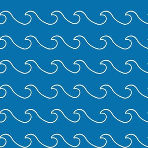 Ocean waves - surf wave fabric - nautical fabric -Med blue