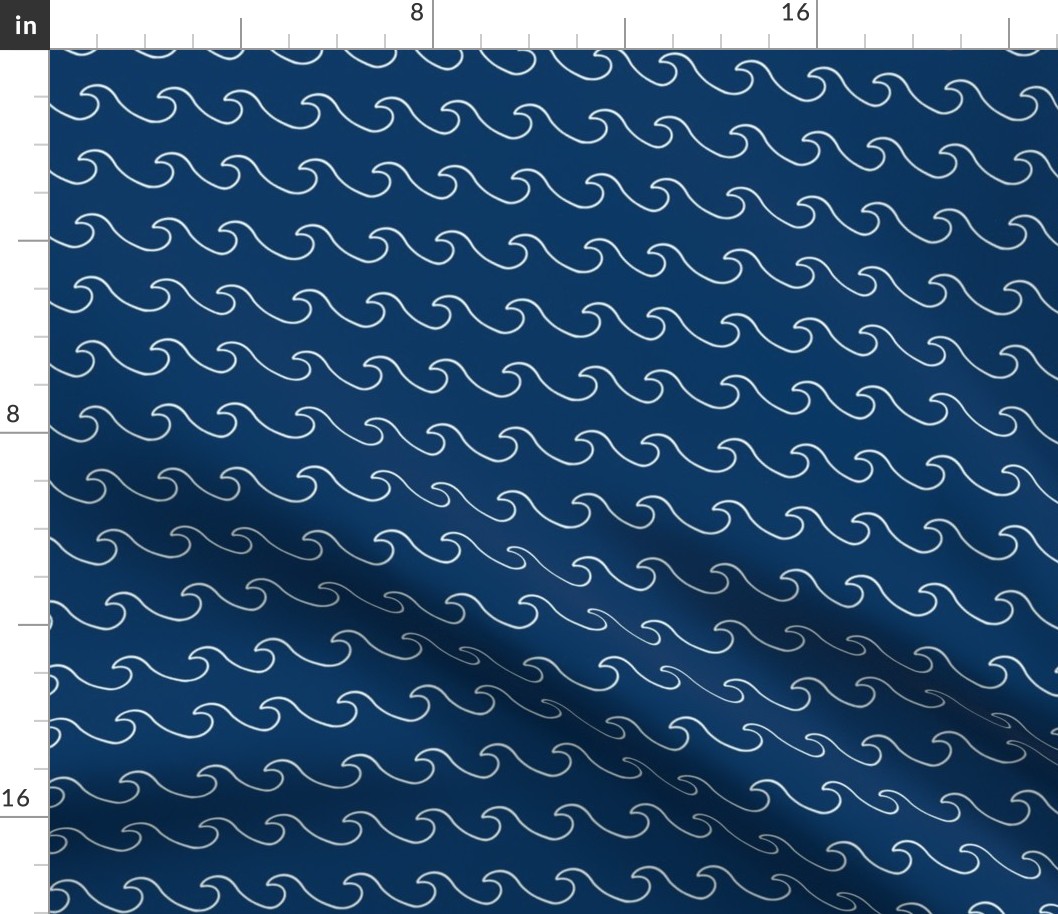 Ocean waves - surf wave fabric - nautical fabric -Navy