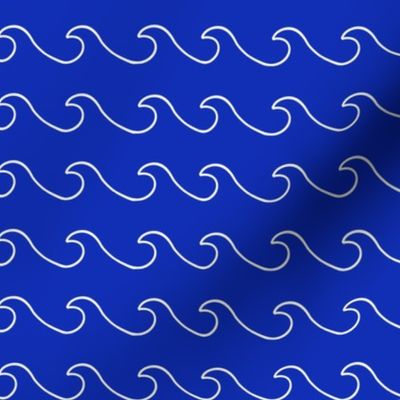 Ocean waves - surf wave fabric - nautical fabric -Bright blue