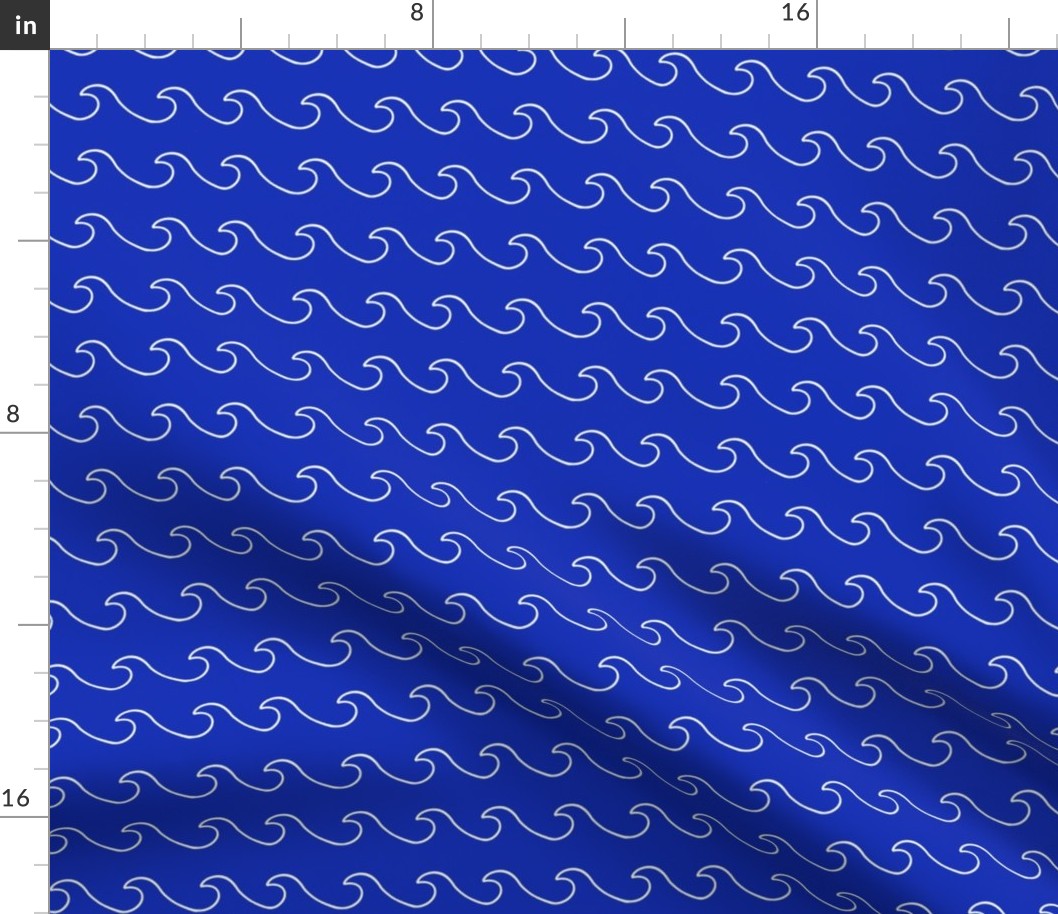 Ocean waves - surf wave fabric - nautical fabric -Bright blue