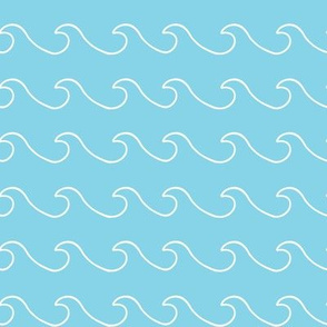 Ocean waves - surf wave fabric - nautical fabric - light blue