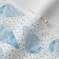 Baby blue ice cream cones with dots - watercolor summer sweet