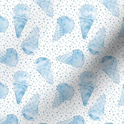 Baby blue ice cream cones with dots - watercolor summer sweet