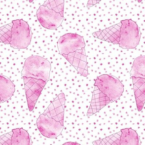 strawberry ice cream babies - watercolor pink icecream cones with dots