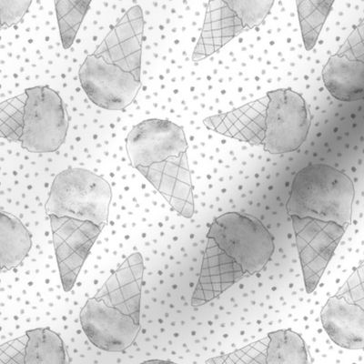 Platinum ice cream babies - watercolor icecream cones in shades of grey