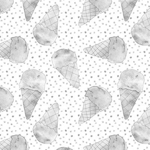 Platinum ice cream babies - watercolor icecream cones in shades of grey