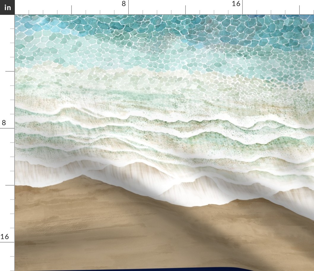 Beach from above, waves painted with watercolors