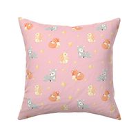    baby animals, deer hare rabbit fox, pink