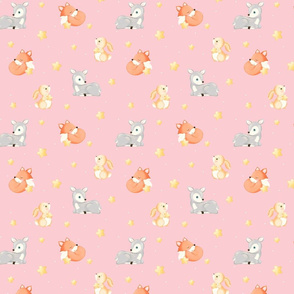    baby animals, deer hare rabbit fox, pink