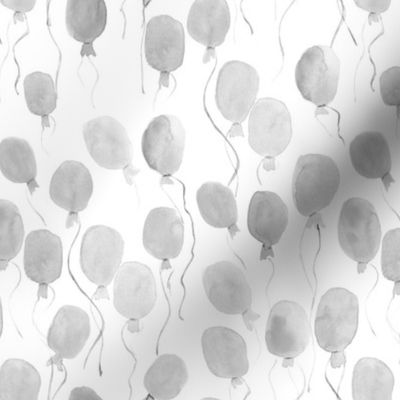 Silver grey watercolor balloons - neutral painted air balloon design for nursery kids baby a129-11