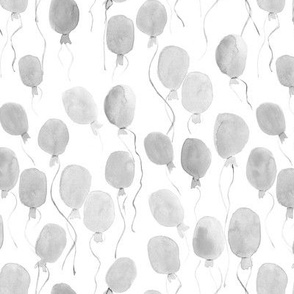Silver grey watercolor balloons - neutral painted air balloon design for nursery kids baby a129-11