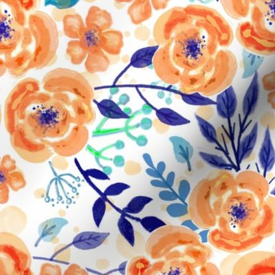 hand-drawn flowers - orange