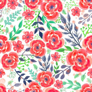 hand-drawn flowers - red & green