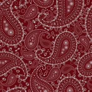 White Paisley on Red