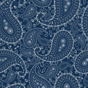 White Paisley on Navy Blue - SMALL