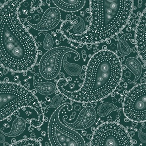 White Paisley on Emerald Green - LARGE