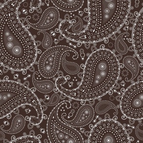 White Paisley on Dark Oak Brown