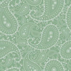 White Paisley on Jade Green - SMALL