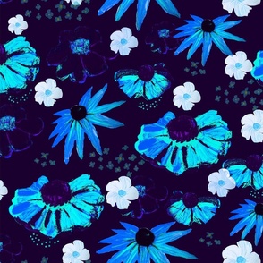 Blue_hand drawn florals