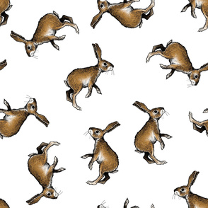 Brown Jackrabbits on White - Larger Scale