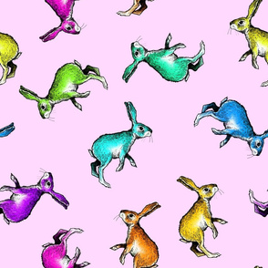 Rainbow Jackrabbits on White - Medium Scale