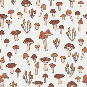 SMALL mushroom fabric // nature woodland forest mushrooms foods botanical fabric brown