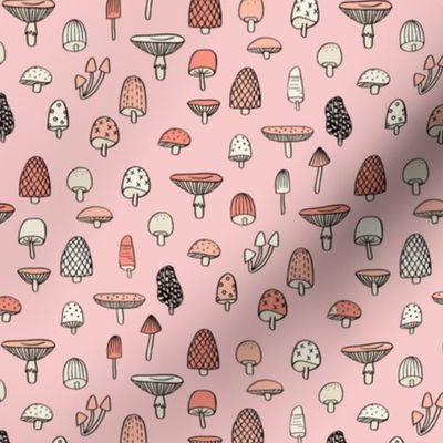 SMALL mushroom fabric // nature woodland forest mushrooms foods botanical fabric pink