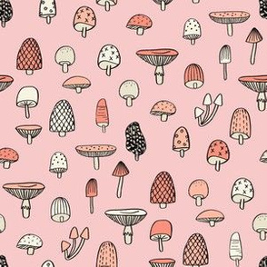 SMALL mushroom fabric // nature woodland forest mushrooms foods botanical fabric pink