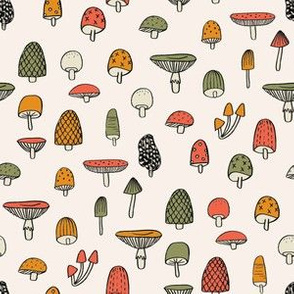 SMALL mushroom fabric - nature woodland forest mushrooms foods botanical fabric - vintage 