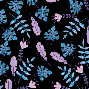 Black Tropical Leaves Watercolor Style 2021 Trend Colors for Wallpaper and Fabric Kids and Baby