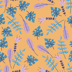 Orange Peach Tropical Leaves Watercolor Style 2021 Trend Colors for Wallpaper and Fabric Kids and Baby 