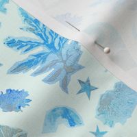 Papercut Blockprint Mystical Mugwort + Marigold Floral in Sky Blue