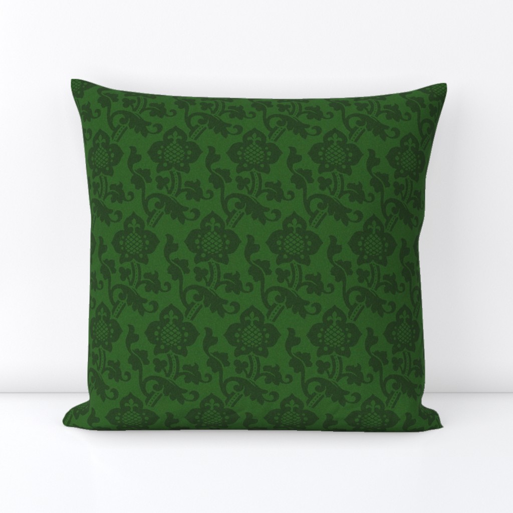 Medieval/Renaissance floral damask, dark emerald