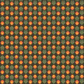 Orange flowers on dark green
