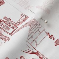 Classic Red and White Rock and Roll Toile de Jouy Print