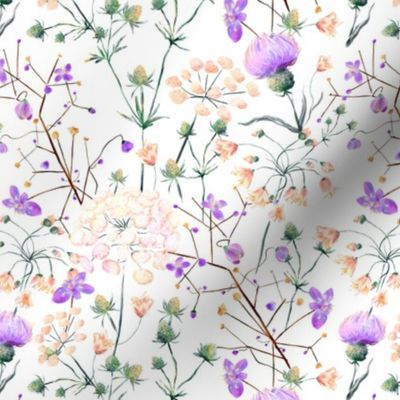 Wild tenderness - hand drawn watercolor backyard flowers pattern design