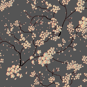 Cherry Blossoms Grey Red